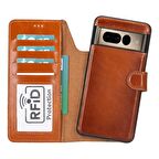 Google Pixel 8 Pro Uyumlu Deri Cüzdanlı Kılıf Taba