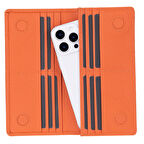 Aura Hakiki Deri, El Yapımı, Telefon Bölmeli, Kadın Cüzdanı, Portakal Renk