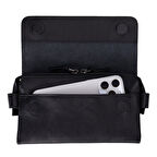 Prestige Hakiki Deri, El Yapımı, Telefon Bölmeli, Erkek El Çantası, Kömür Siyah