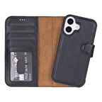 Apple iPhone 17 için, Hakiki Deri, El Yapımı Cüzdanlı Kılıf, Magsafe ile uyumlu, İç Yüzeyi Kadife, Siyah