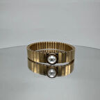 Özel Seri Çelik İnci Detay Vintage Model Kelepçe - Gold