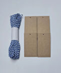 5X9 CM KRAFT ETİKET KARTONU 50 ADET - MAVİ BEYAZ 20 METRE AMBALAJ İPİ
