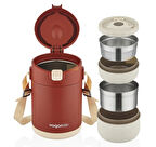 Lunchbox 2 Katlı 4-6 Saat Sıcak/soğuk Termos Çelik Sefer Tası Beslenme Kabı 1800ml Kırmızı