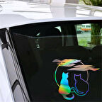 İki Kedi Ay Gökyüzü Sticker Araba Yapıştırma 15 cm