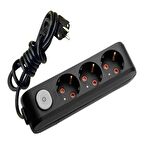 Viko Multi-Let Üçlü Anahtarlı Topraklı Çocuk Korumalı 5 Metre Priz Siyah