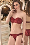 Kadın Bordo Çiçekli Balenli Push-up Straplez Sütyen Takım 4518