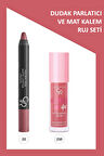 Plumped Lips Lip Plumping Gloss No: 210 ve  Matte Lipstick Crayon No:22 Cotton Pink Seti