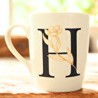 H Harfi Çiçek Desenli Seramik Kupa