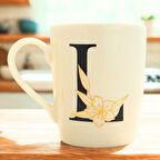 L Harfi Çiçek Desenli Seramik Kupa