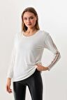 Sistas Kadın Kolları Fileli Bisiklet Yaka Uzun Kol Bluz 20162 Ekru