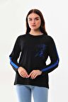 Sistas Kadın Desenli Bisiklet Yaka Uzun Kol Bluz 22689 Siyah