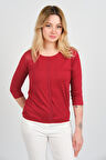 Sistas Kadın Omuz ve Kolları Tül Detaylı Beli Lastikli Truvakar Kol Bluz 23321 Bordo