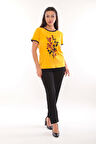 Sistas Kadın Bisiklet Yaka Desenli Kısa Kol Bluz 3087 Sarı