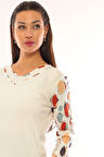 Sistas Kadın V Yaka Desenli Uzun Kol Bluz 3312 Ekru