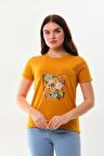 Sistas Kadın Bisiklet Yaka Pamuklu Kısa Kol Bluz 23115 Safran