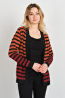 Sistas Kadın Çizgili Renk Geçişli Uzun Kol Ceket 23954 Kiremit