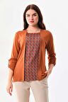 Sistas Kadın Desenli Uzun Kol Bluz 23525 Camel