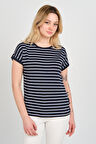 Sistas Kadın Bisiklet Yaka Çizgili Yanları Gold Düğmeli Bluz 24298 Lacivert