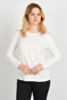Sistas Kadın Bisiklet Yaka Kolları ve Sırtı Süs Düğmeli Yandan Yırtmaçlı Bluz 24508 Ekru
