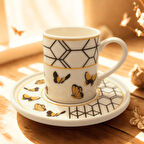 Kelebek Desenli 6 Kişilik Porselen Türk Kahvesi Fincan Takımı