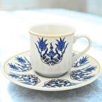 İznik Desenli 6 Kişilik Porselen Türk Kahvesi Fincan Takımı