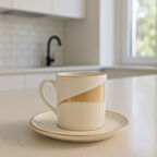 Gold Çizgili 6 Kişilik Porselen Türk Kahvesi Fincan Takımı