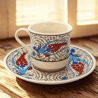 Lale Çini Desenli 6 Kişilik Porselen Türk Kahvesi Fincan Takımı