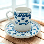 Etnik Desenli Mavi Beyaz 6 Kişilik Porselen Türk Kahvesi Fincan Takımı