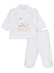 Albimini Kız Ayı Tavşan Nakış Patikli 2Li Pijama Takım 1-6 Ay - Ekru