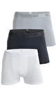 Erkek Pamuklu Likralı Çok Renkli Esnek 3'lü Boxer (BEYAZ ANTRASİT GRİ)