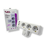 VEA VE-23088 3 Soketli 3xUsb+Type-C Çocuk ve Termal Korumalı Anahtarlı Priz