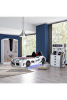 Çocuk Odası - Audi Koltuklu Arabalı Yatak, Sports 3 Kapılı Dolap, Şifonyer - Beyaz