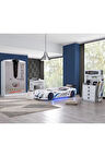 Çocuk Odası - Mercedes Rüzgarlıklı Arabalı Yatak, Sports 3 Kapılı Dolap, Masa, Şifonyer - Beyaz