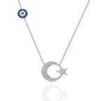 925 Ayar Gümüş Nazar Boncuklu Ay Yıldız Kolye