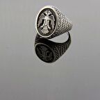 925 Ayar Gümüş Çift Kartal Başlı Zincir Desenli Erkek Yüzük