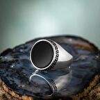 925 Ayar Gümüş Yuvarlak Sade Siyah Oniks Taşlı Erkek Yüzük
