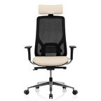 Bürosit Eman Başlıklı Alüminyum File Arkalık Siyah Gövde Çalışma Koltuğu (Doğal Deri)