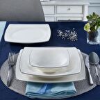 Güral Porselen Caroline 16 Parça 4 Kişilik Kare Bone Yemek Takımı Gümüş