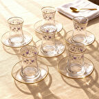 GÜRAL PORSELEN Güral Cam 12 Parça 6 Kişilik Çay Takımı Mor Çiçek