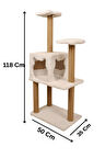Pribor Üç Katlı Yuvalı Lüx Kedi Tırmalama Platformu ve Kedi Oyun Evi Beyaz 118 cm