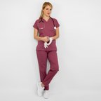 Unisex Gül Kurusu Esnek  Likralı Doktor hemşire Scrubs Alt üst Takım 