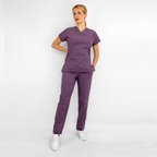 Unisex Leylak Esnek   Likralı Doktor Hemşire Scrubs Alt Üst Takım