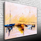Sahilde Demirli Yelkenliler Yağlıboya Kanvas Tablo 50 x 70