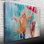 Yağmurda Koşan Çocuk ve Köpeği Kanvas Tablo 50 x 70