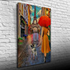 Eyfel Kulesi önünde Kırmızı Şemsiyeli Kadın Yağlıboya Kanvas Tablo 50 x 70