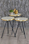 Zigon Sehpa 3 Lü Siyah Metal Ayak Altın Krem