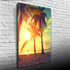 Kumsalda  Palmiyeler  & Günbatımı Kanvas Tablo 50 x 70