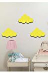 Sarı Bulut 3 Lü Set Ahşap Duvar Dekoru Çocuk Odası Süsü.