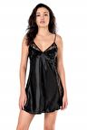 Aria's Closet Siyah Kısa Saten Gecelik