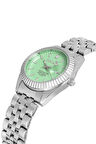 Mercan Takvimli Tek Sıra Kadın Kol Saati Gümüş Yeşil Renk PL-1519B4x